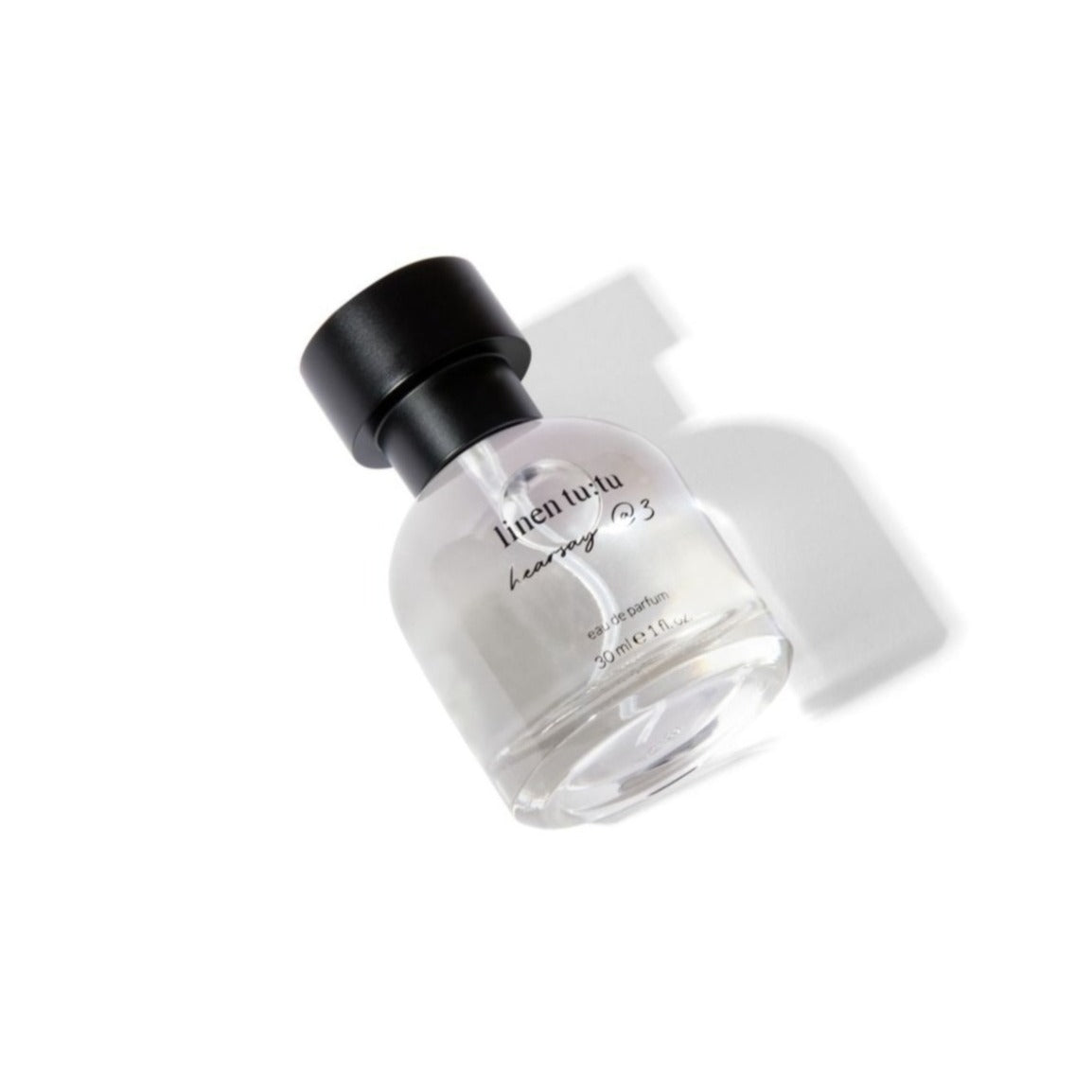 Linen Tutu Hearsay at Three 30 ml fragrance at an angle on a white background